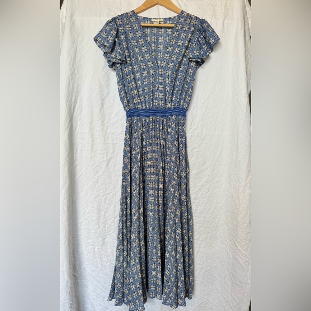 Max Studio Blue Pleated Puff Sleeve Maxi Dress XS